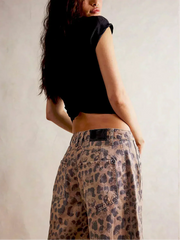 Riley | Dames Luipaardprint Jeans Met Wijde Pijpen