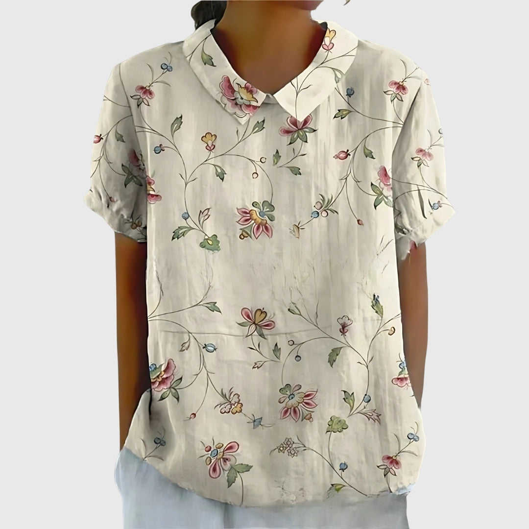 Blake | Dames Blouse met Bloemenkraag en Korte Mouwen