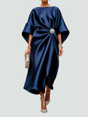Amber | Dames Elegante Maxi Jurk Met Gedrapeerde Broche