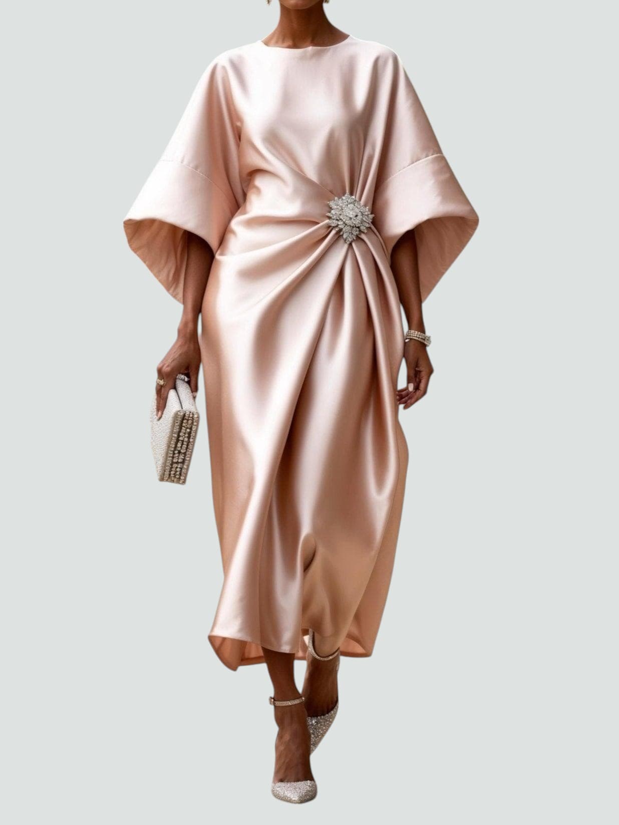 Amber | Dames Elegante Maxi Jurk Met Gedrapeerde Broche