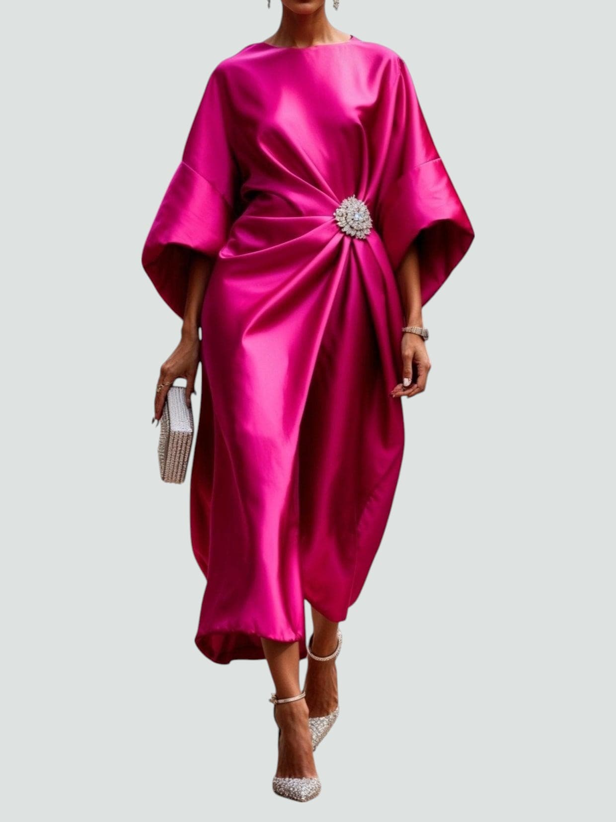 Amber | Dames Elegante Maxi Jurk Met Gedrapeerde Broche
