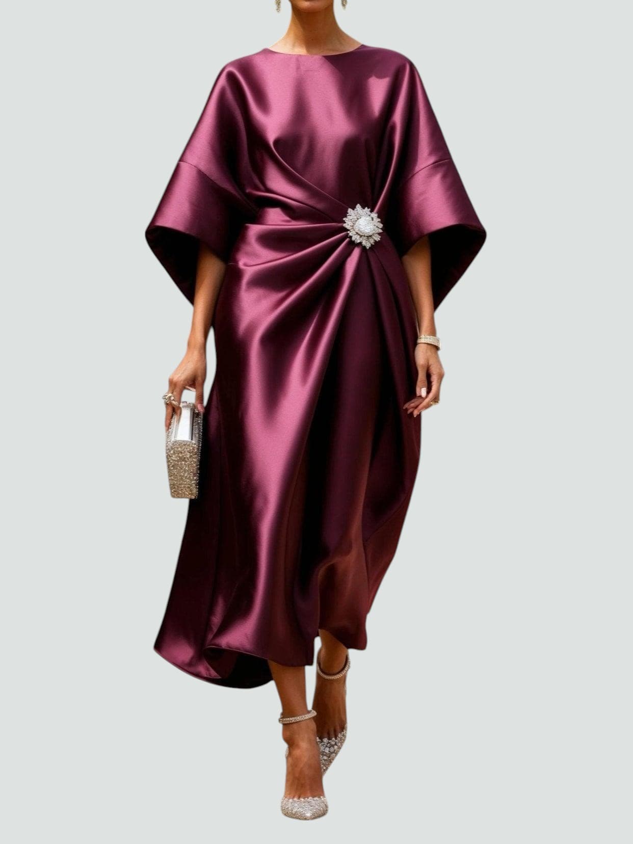 Amber | Dames Elegante Maxi Jurk Met Gedrapeerde Broche