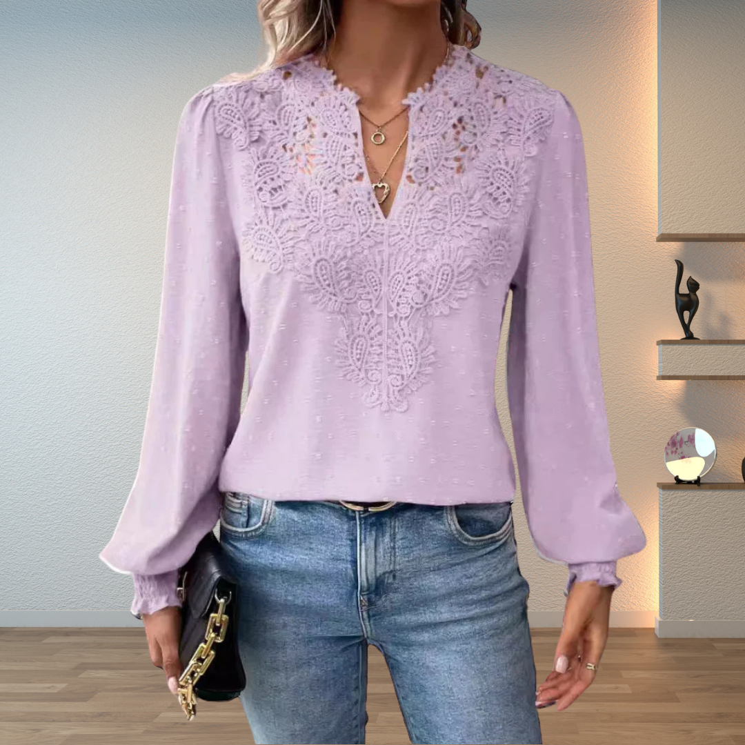Ivy | Dames Blouse Met V-hals, Lange Mouwen En Bloemendetail
