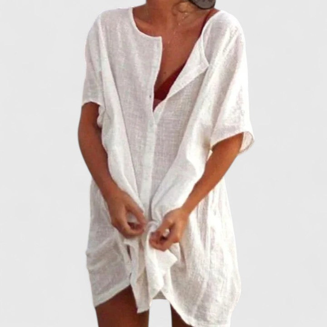 Ana | Dames Losse Strand Cover-Up met Knopen Shorts