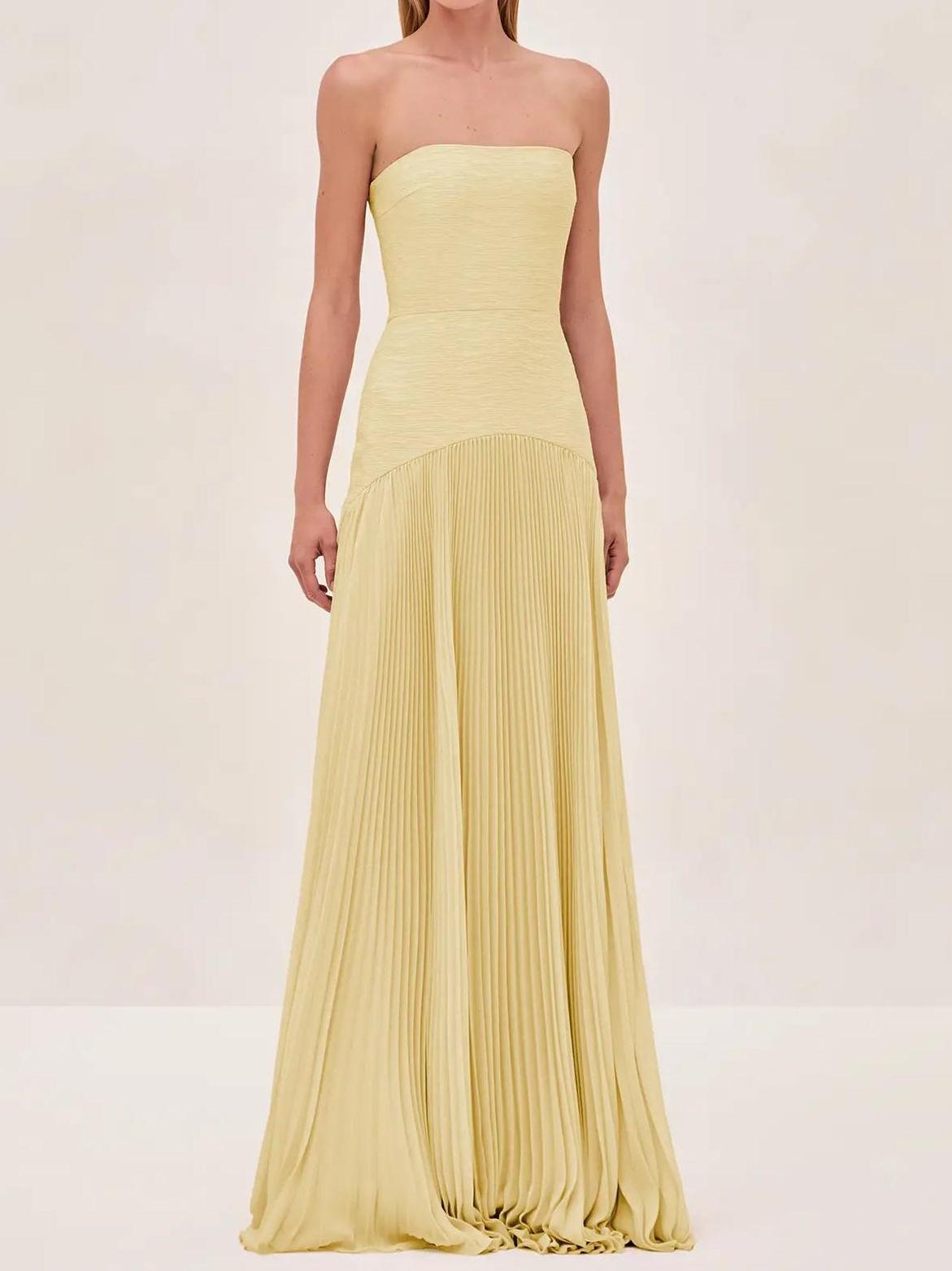 Emma | Dames Strapless Geplooide Maxi Jurk Voor Bruiloftsgasten