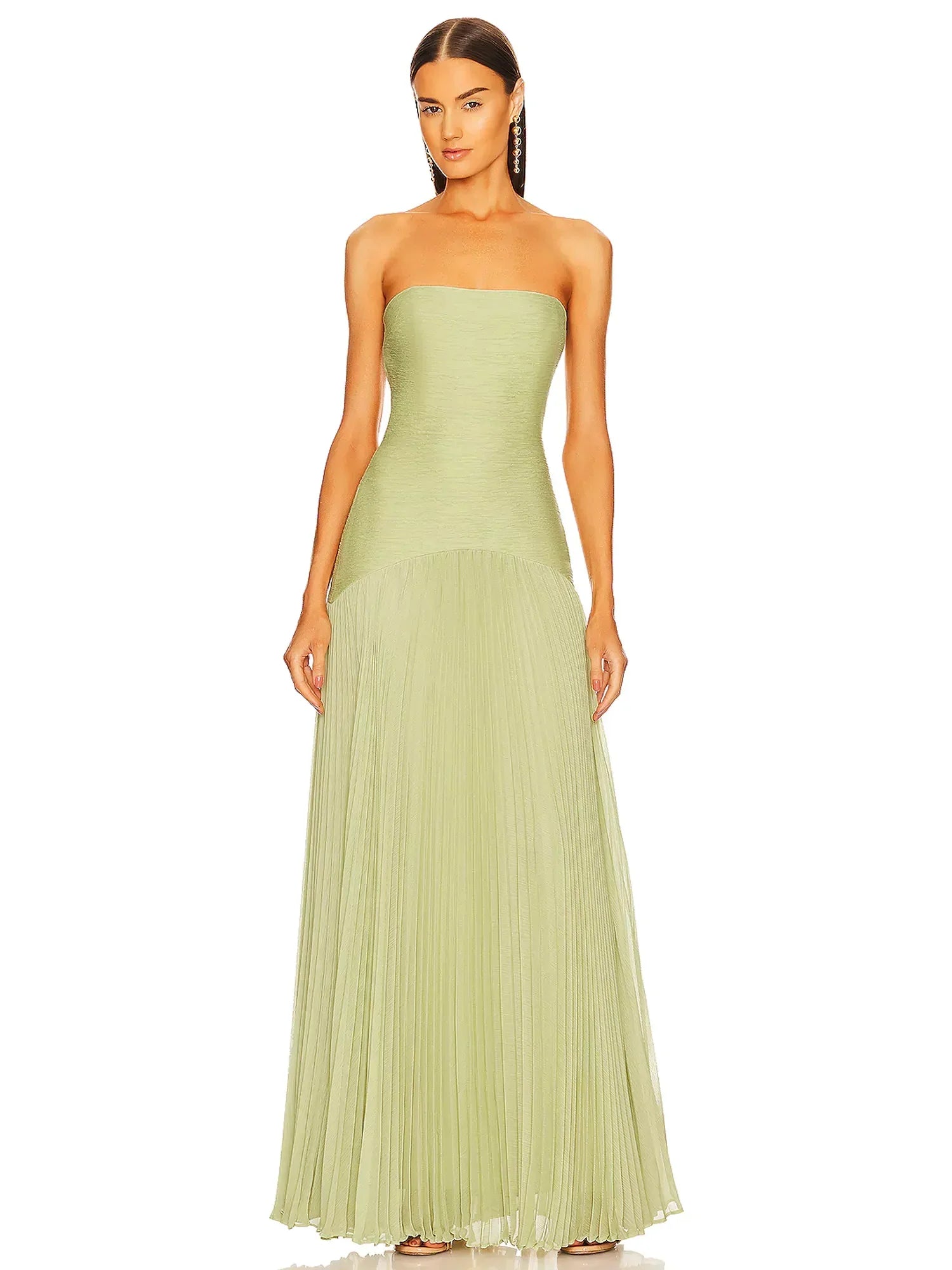 Emma | Dames Strapless Geplooide Maxi Jurk Voor Bruiloftsgasten
