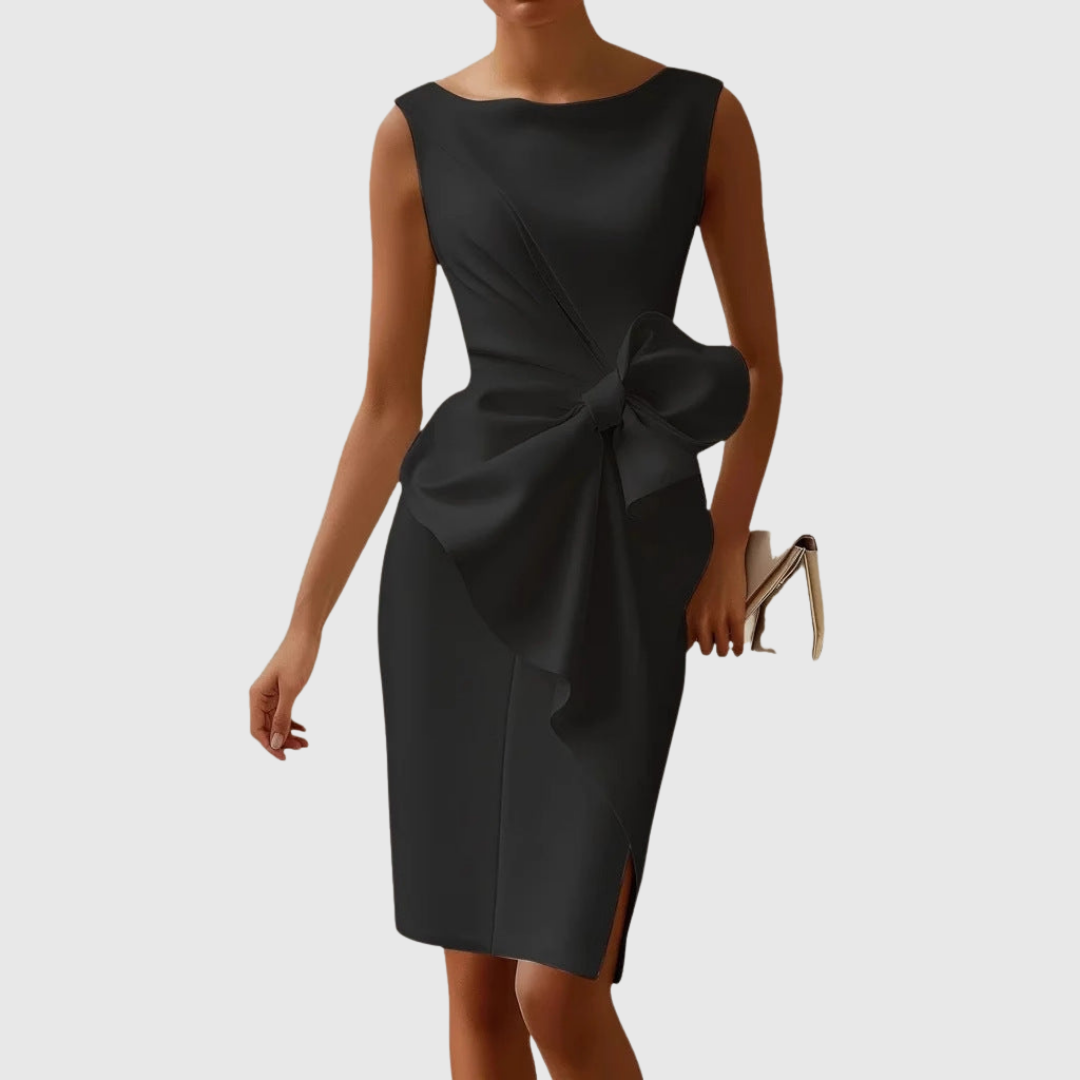 Leila | Dames Elegante Midi Jurk met Strikdetail