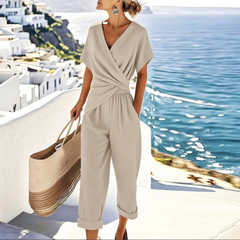 Gracie | Dames Casual Jumpsuit met Korte Mouwen en V-hals