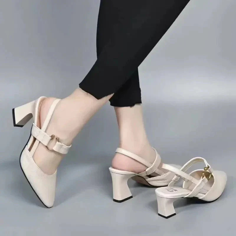 Ingrid | Dames Slingback Mary Jane Hakken Met Blokhak En Puntneus