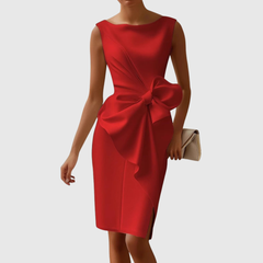 Leila | Dames Elegante Midi Jurk met Strikdetail