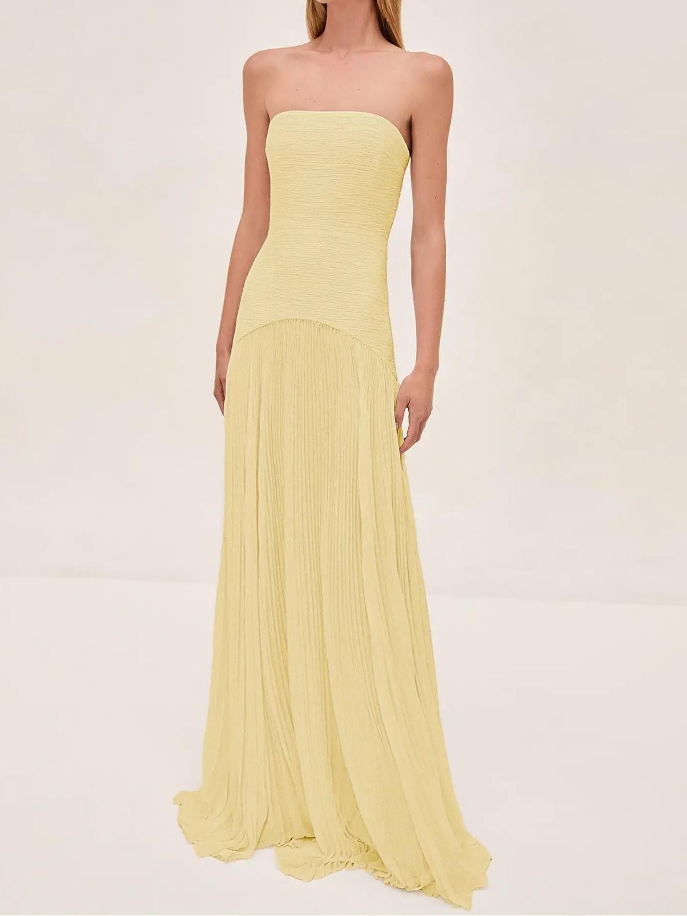 Emma | Dames Strapless Geplooide Maxi Jurk Voor Bruiloftsgasten