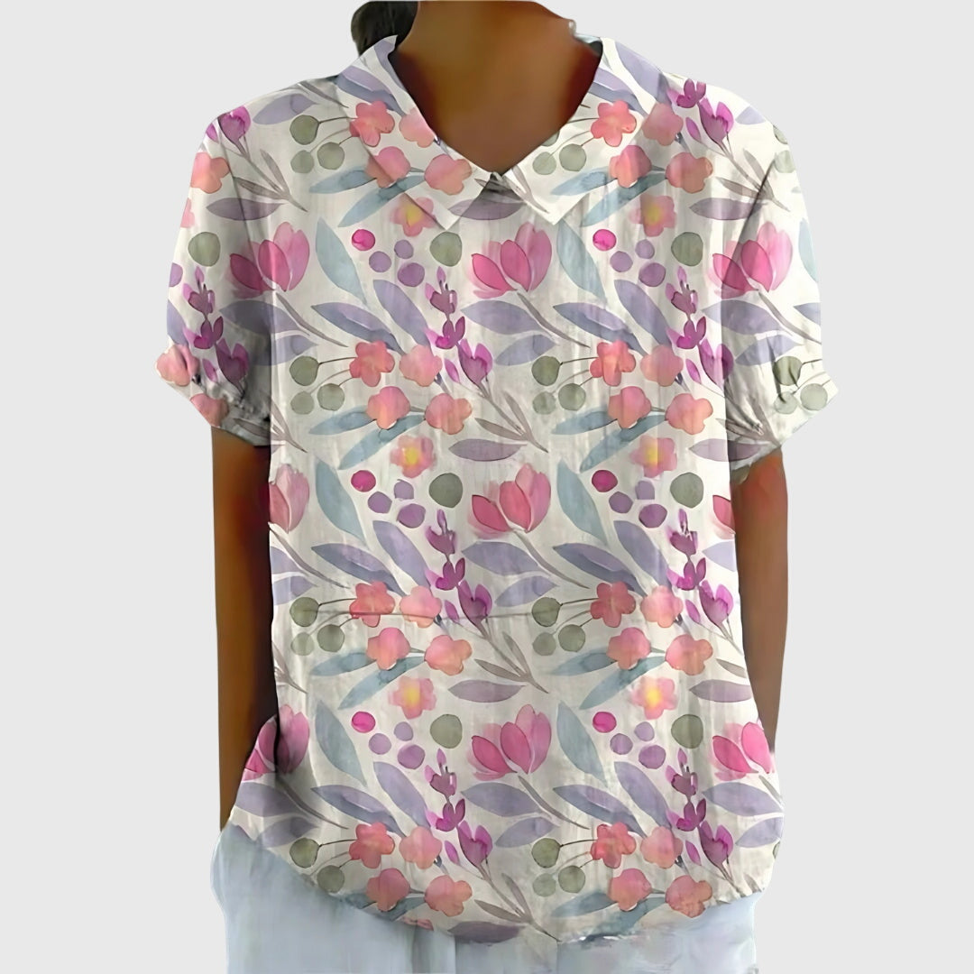 Blake | Dames Blouse met Bloemenkraag en Korte Mouwen