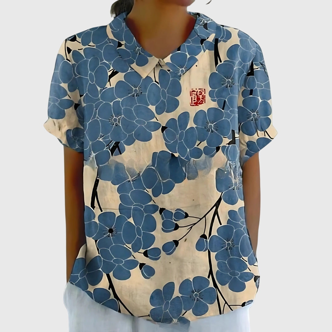 Blake | Dames Blouse met Bloemenkraag en Korte Mouwen