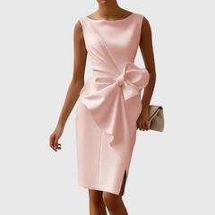 Leila | Dames Elegante Midi Jurk met Strikdetail