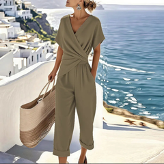 Gracie | Dames Casual Jumpsuit met Korte Mouwen en V-hals
