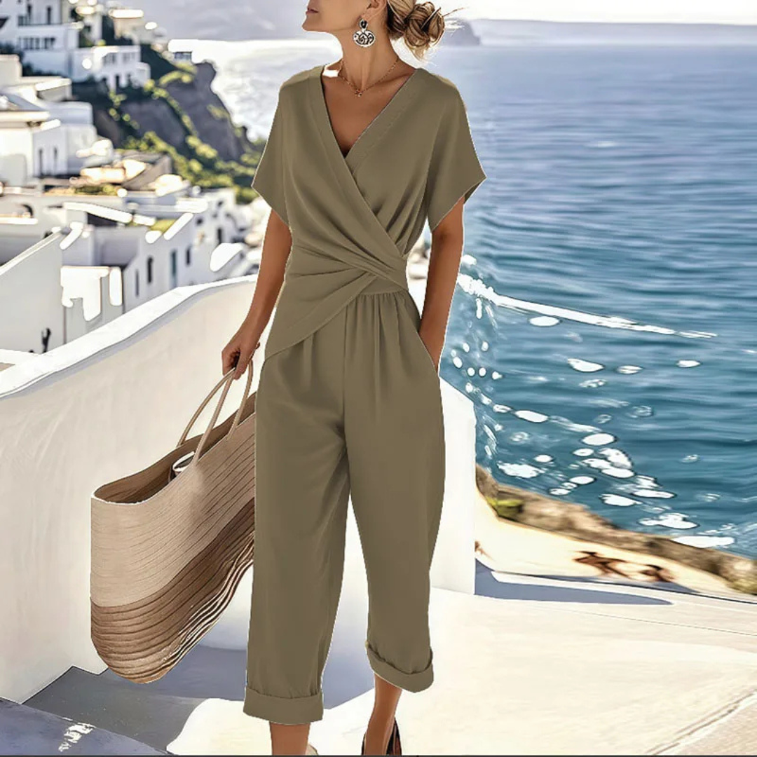 Gracie | Dames Casual Jumpsuit met Korte Mouwen en V-hals