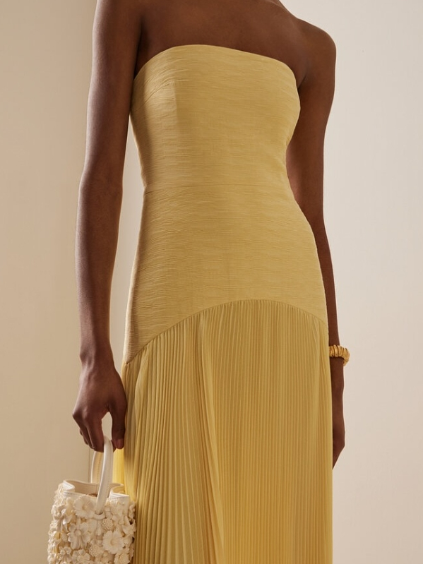 Emma | Dames Strapless Geplooide Maxi Jurk Voor Bruiloftsgasten