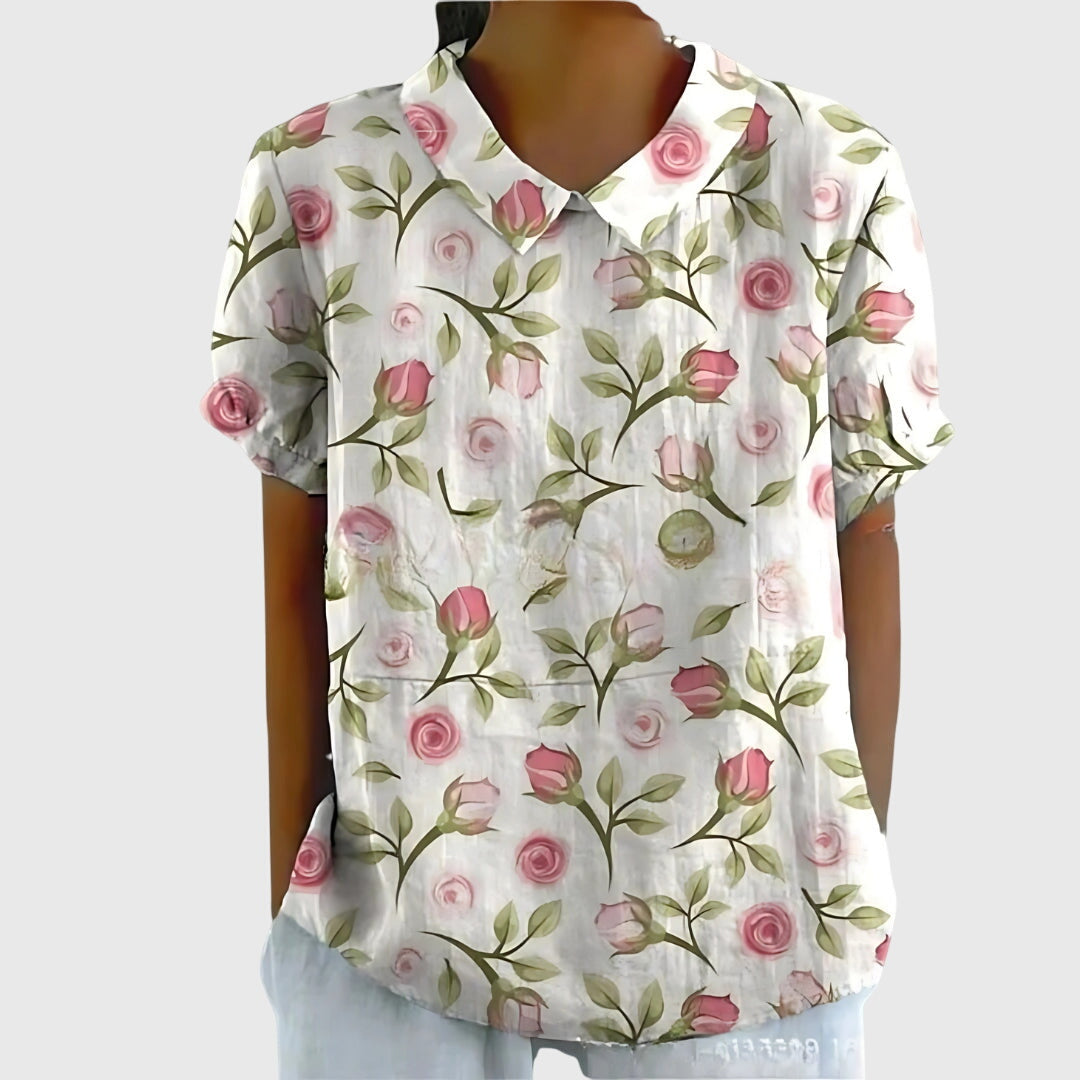 Blake | Dames Blouse met Bloemenkraag en Korte Mouwen