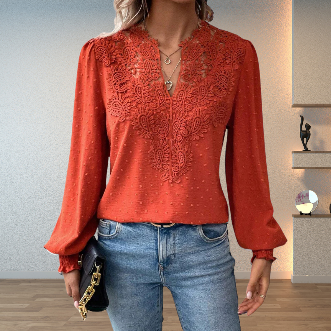 Ivy | Dames Blouse Met V-hals, Lange Mouwen En Bloemendetail