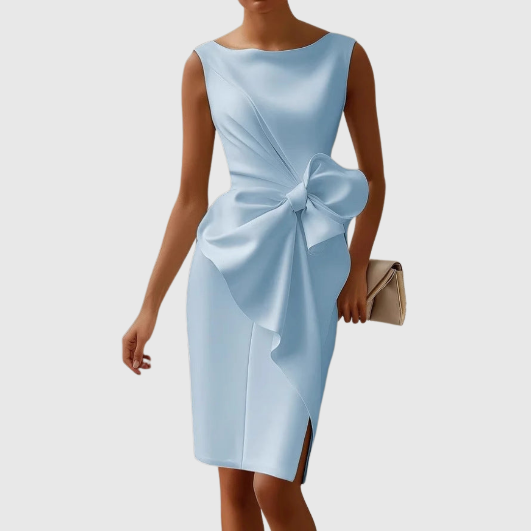 Leila | Dames Elegante Midi Jurk met Strikdetail