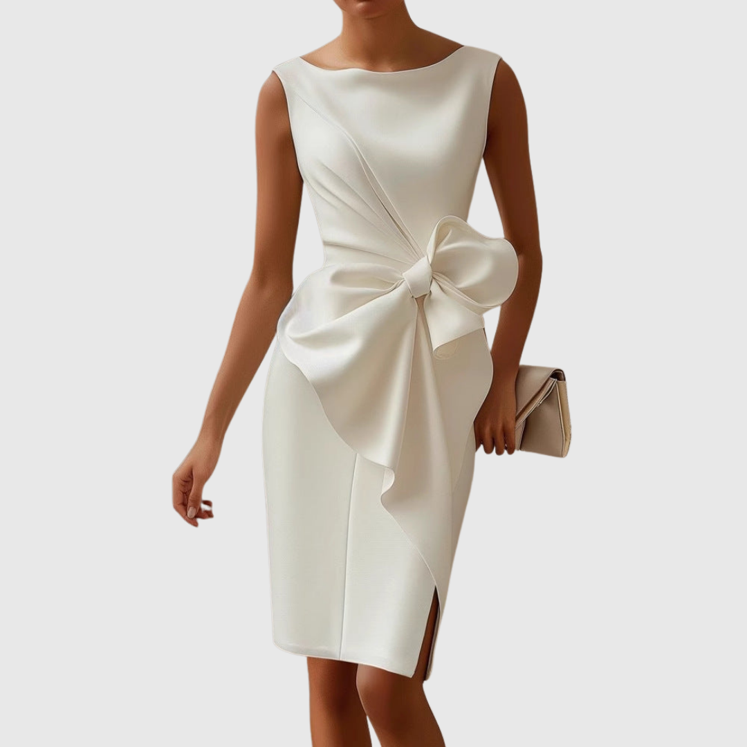 Leila | Dames Elegante Midi Jurk met Strikdetail