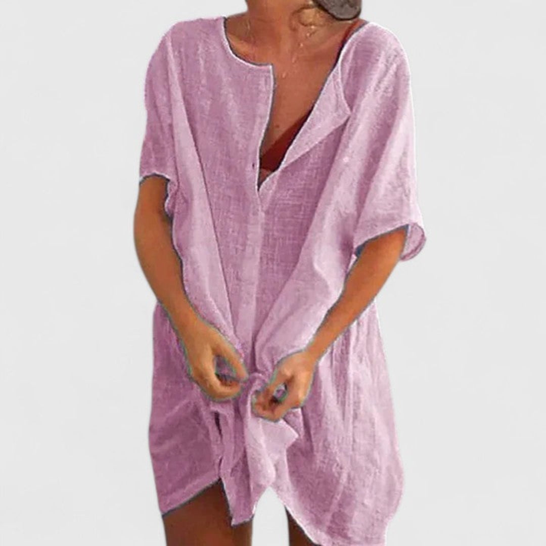 Ana | Dames Losse Strand Cover-Up met Knopen Shorts