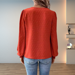 Ivy | Dames Blouse Met V-hals, Lange Mouwen En Bloemendetail