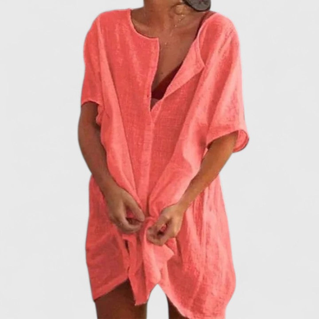 Ana | Dames Losse Strand Cover-Up met Knopen Shorts
