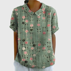 Blake | Dames Blouse met Bloemenkraag en Korte Mouwen