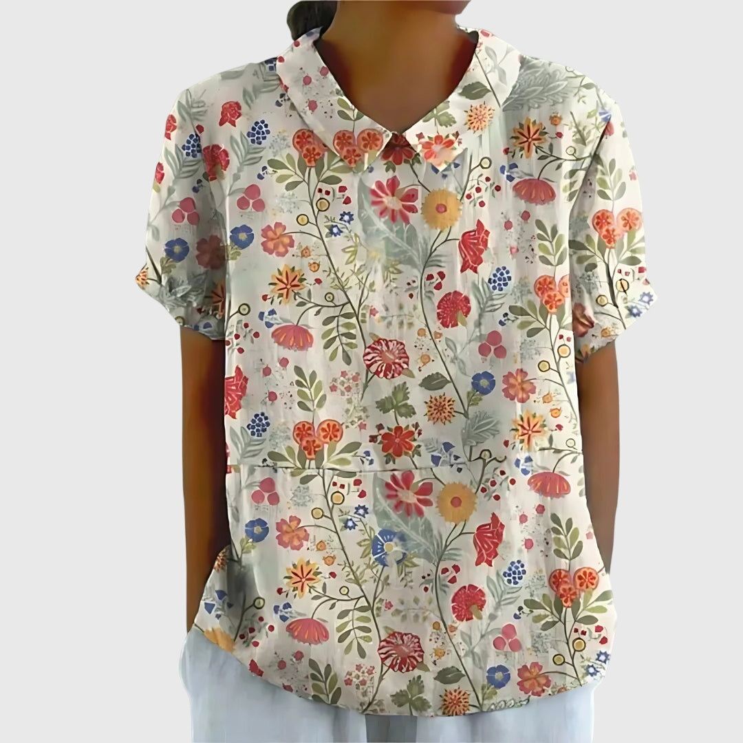 Blake | Dames Blouse met Bloemenkraag en Korte Mouwen