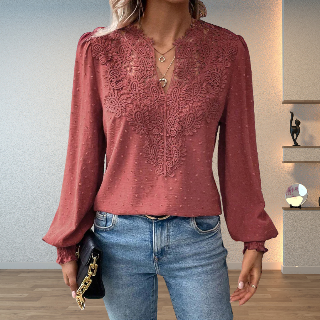 Ivy | Dames Blouse Met V-hals, Lange Mouwen En Bloemendetail
