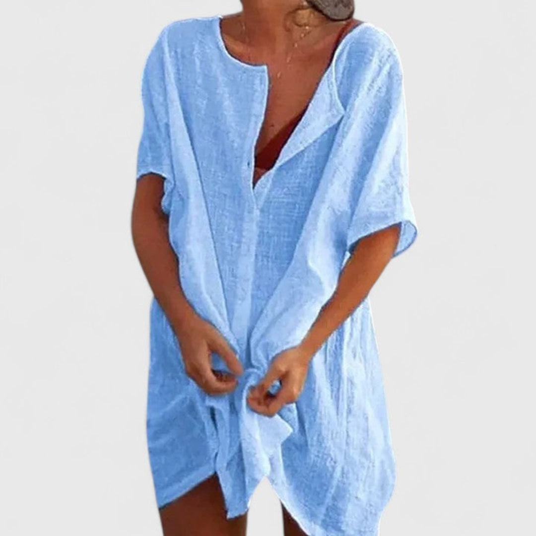 Ana | Dames Losse Strand Cover-Up met Knopen Shorts