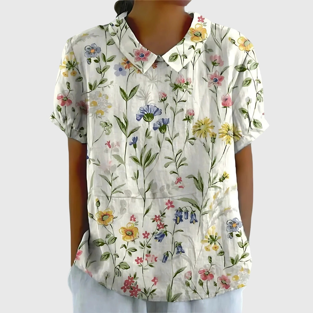 Blake | Dames Blouse met Bloemenkraag en Korte Mouwen