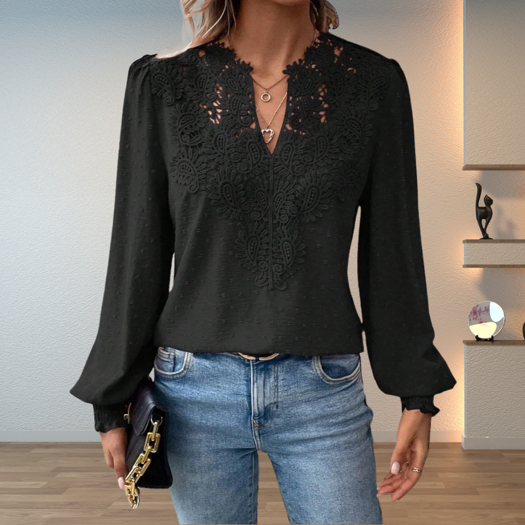 Ivy | Dames Blouse Met V-hals, Lange Mouwen En Bloemendetail