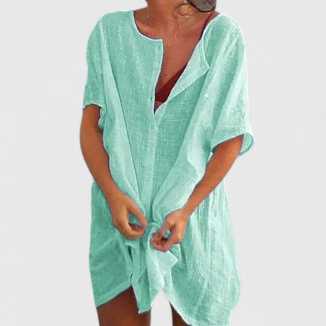 Ana | Dames Losse Strand Cover-Up met Knopen Shorts