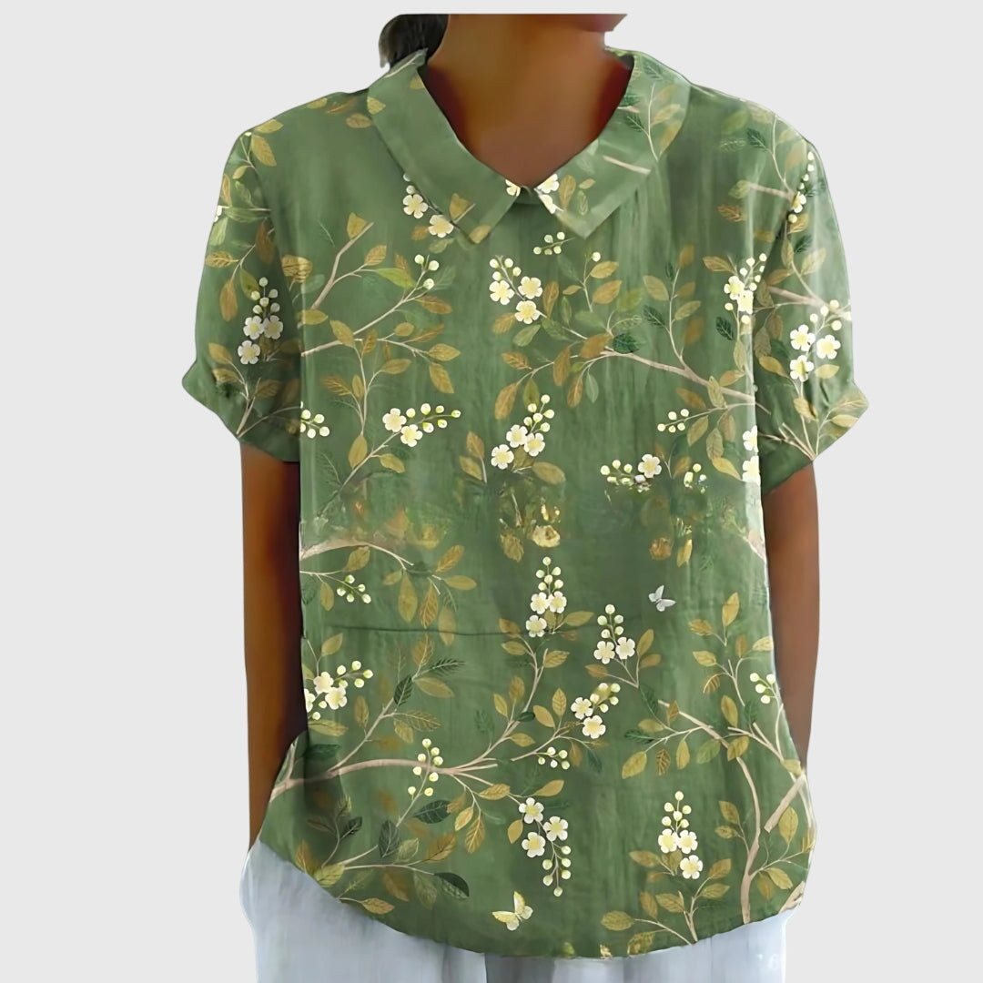 Blake | Dames Blouse met Bloemenkraag en Korte Mouwen