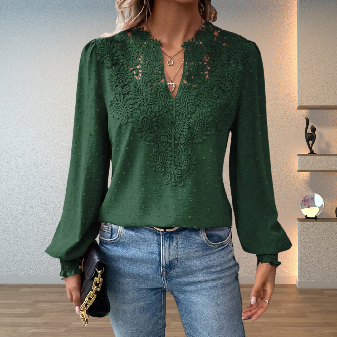 Ivy | Dames Blouse Met V-hals, Lange Mouwen En Bloemendetail