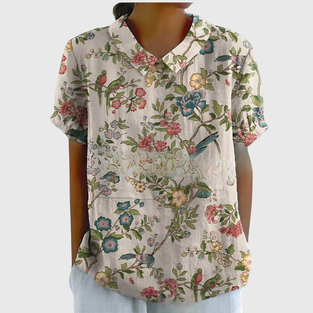 Blake | Dames Blouse met Bloemenkraag en Korte Mouwen