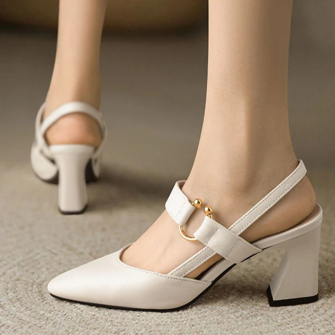 Ingrid | Dames Slingback Mary Jane Hakken Met Blokhak En Puntneus