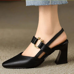 Ingrid | Dames Slingback Mary Jane Hakken Met Blokhak En Puntneus