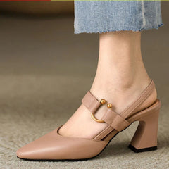 Ingrid | Dames Slingback Mary Jane Hakken Met Blokhak En Puntneus
