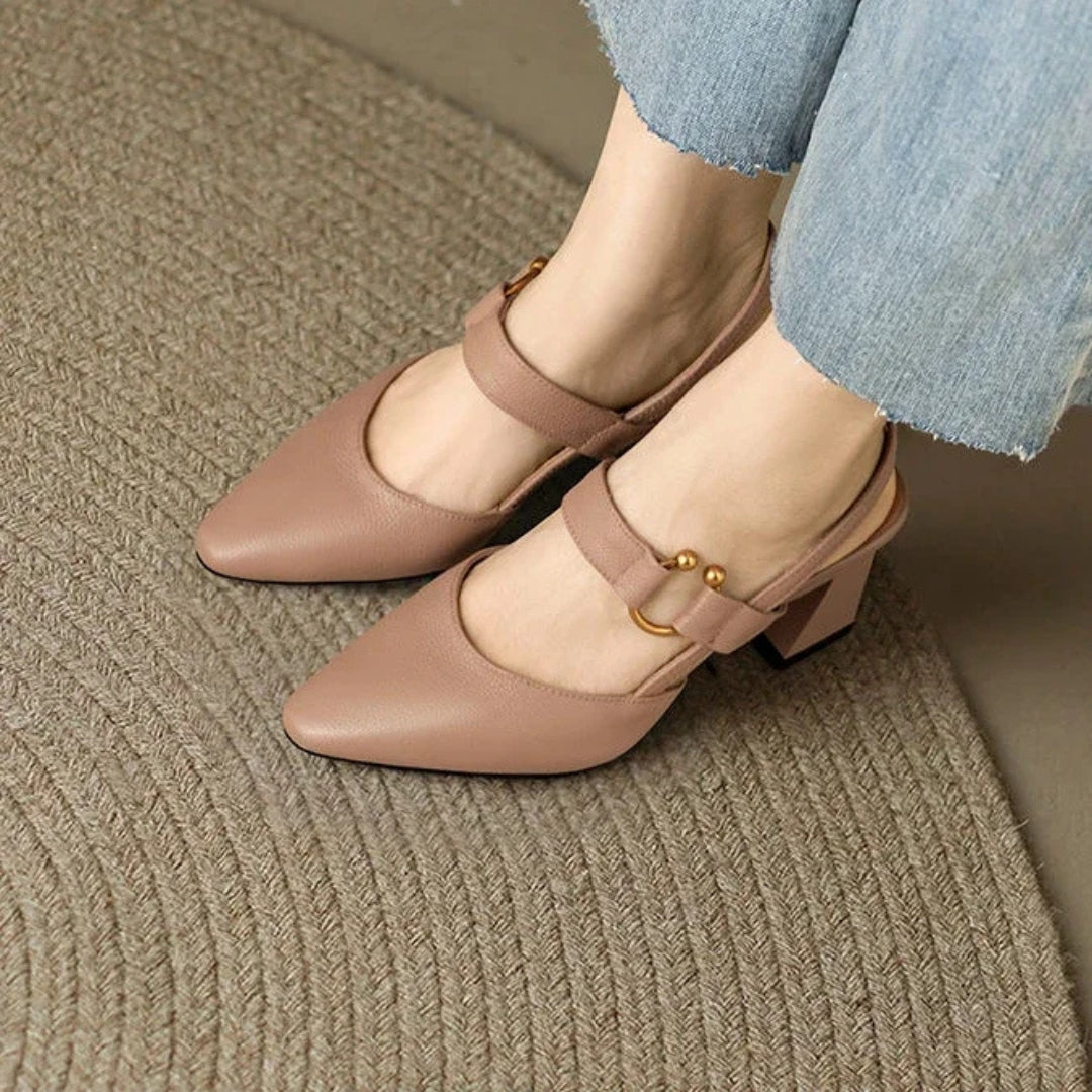 Ingrid | Dames Slingback Mary Jane Hakken Met Blokhak En Puntneus