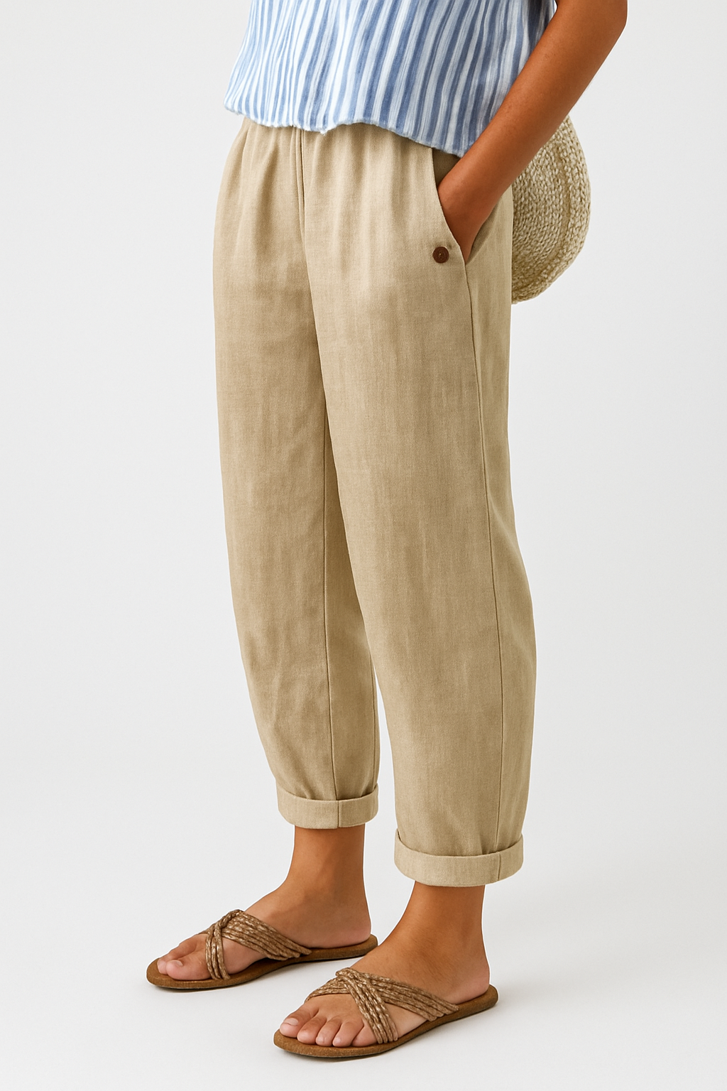 Trinity | Dames Casual Broek Met Zakken En Omgeslagen Zoom