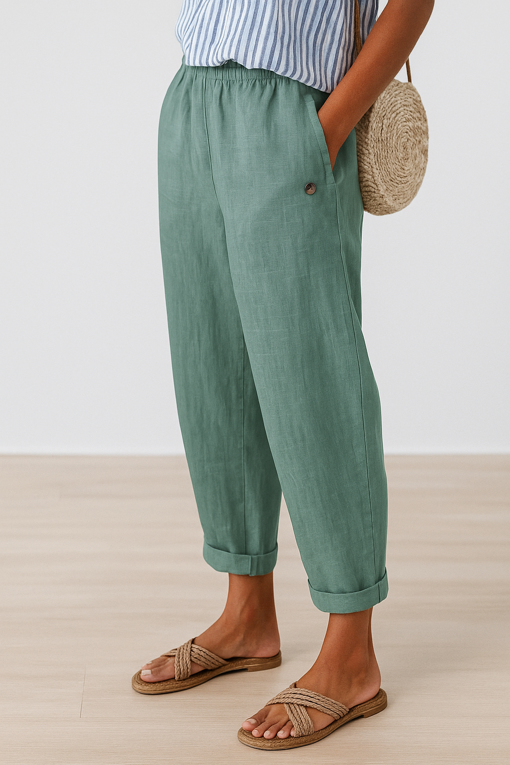 Trinity | Dames Casual Broek Met Zakken En Omgeslagen Zoom