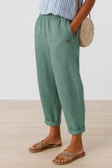 Trinity | Dames Casual Broek Met Zakken En Omgeslagen Zoom