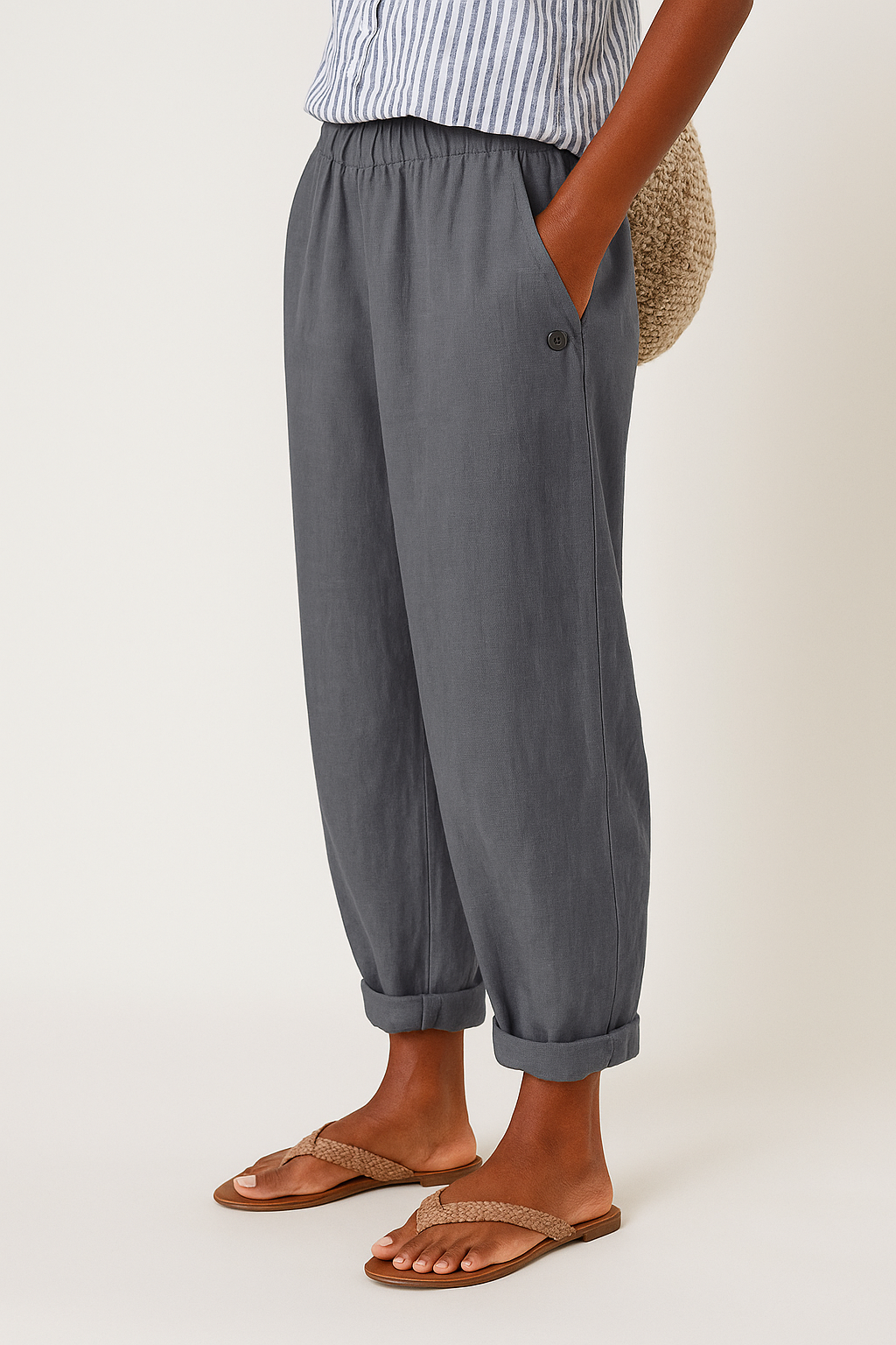 Trinity | Dames Casual Broek Met Zakken En Omgeslagen Zoom