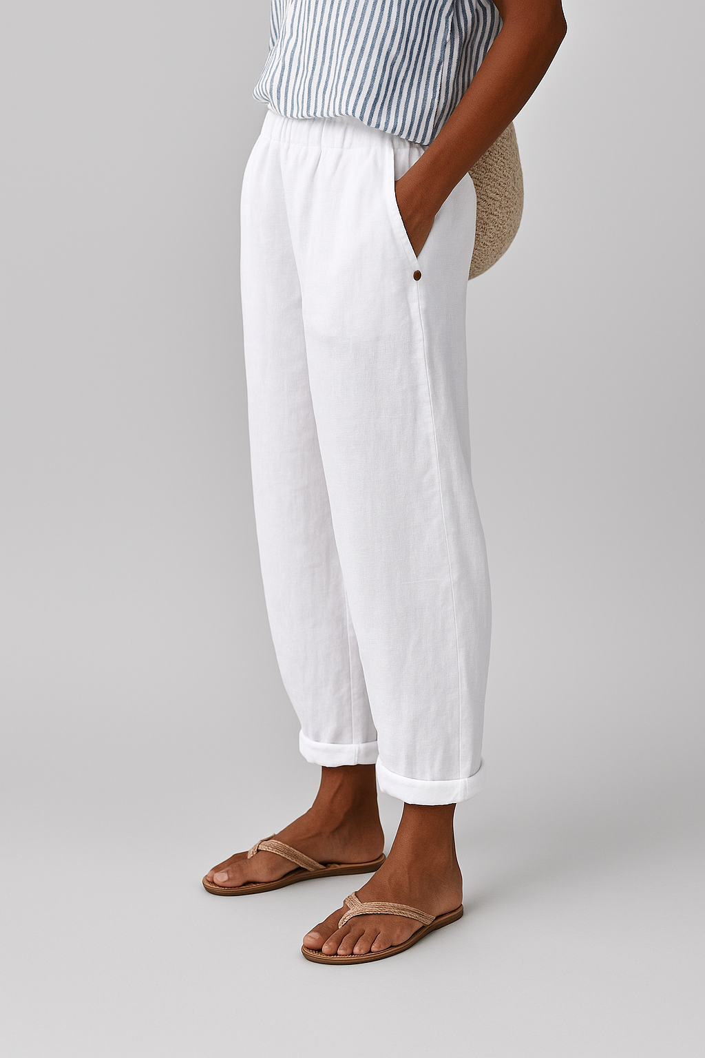 Trinity | Dames Casual Broek Met Zakken En Omgeslagen Zoom