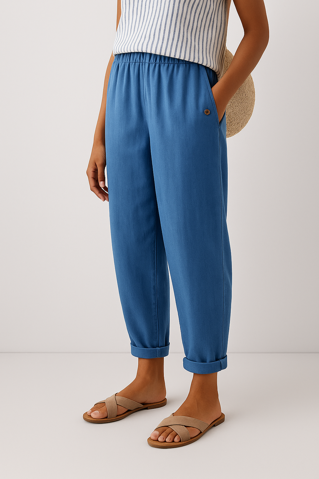 Trinity | Dames Casual Broek Met Zakken En Omgeslagen Zoom