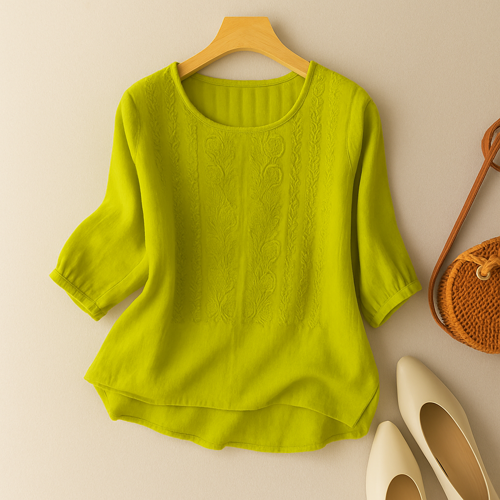 Phoebe | Dames Geborduurde Blouse Met Ronde Hals