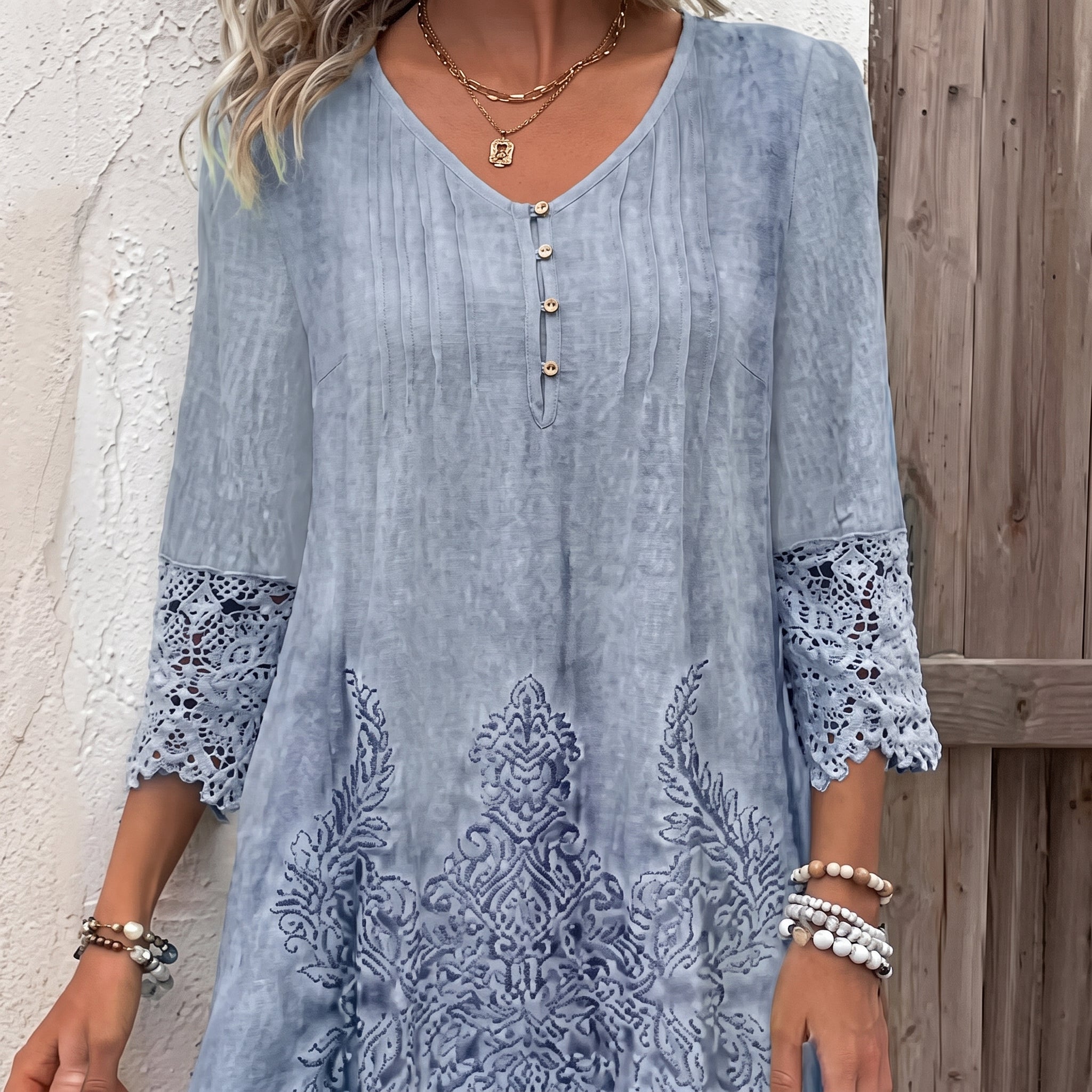 Sanne | Dames Bohemian Gebloemde Tunic Jurk Kanten Mouwen